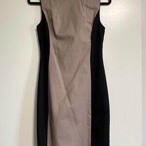 Tahari Color Block Sheath Dress Brown Beige  Black Size 2